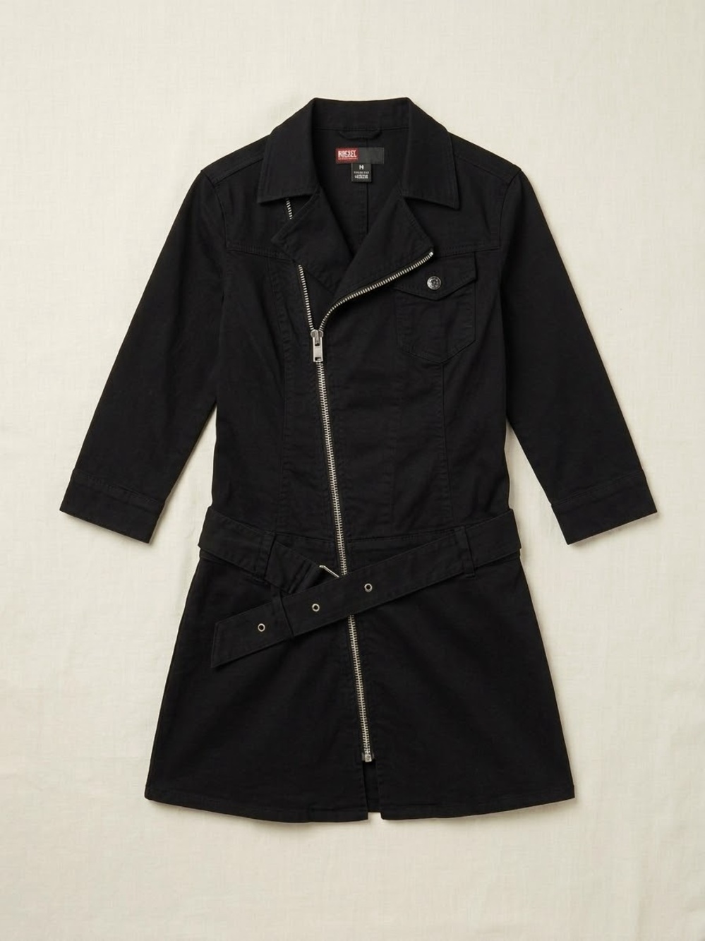 Black Asymmetric Zip Trench Coat - Women